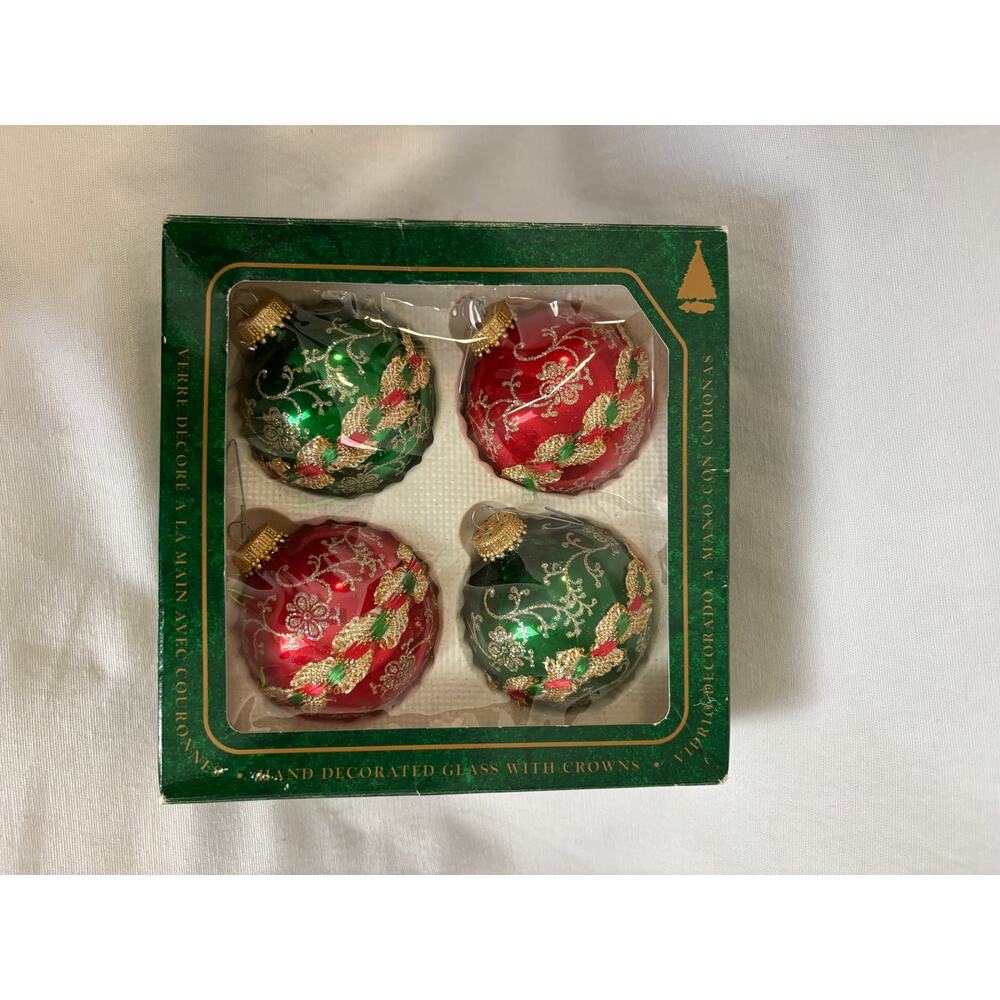Vintage 'Christmas by Krebs' Glass Ornaments Set of 4
